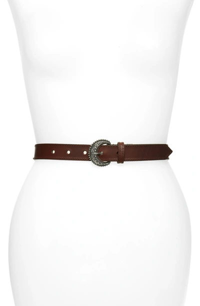 Shop Etro Crescent Moon Buckle Leather Belt In Brown