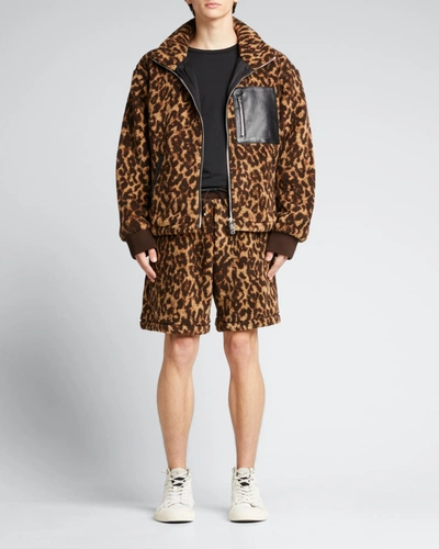 Shop Amiri Men's Leopard Polar Fleece Shorts In Brown Ta