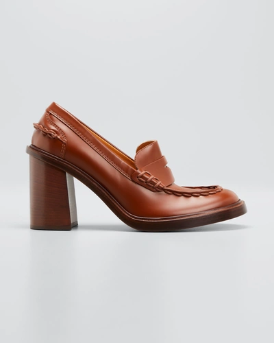 Shop Tod's Leather Penny Loafer Pumps In Brown