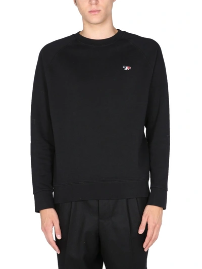 Shop Maison Kitsuné "tricolor Fox" Sweatshirt With Patch In Black