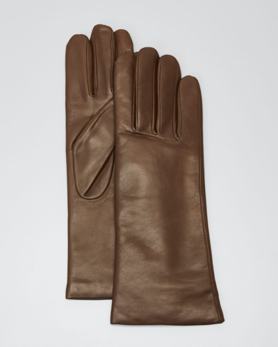 Shop Agnelle Classic Leather Gloves In Tourbe