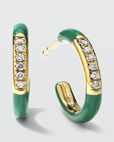 Shop Ippolita 18k Carnevale Stardust Huggie Hoop Earrings With Diamonds In Green