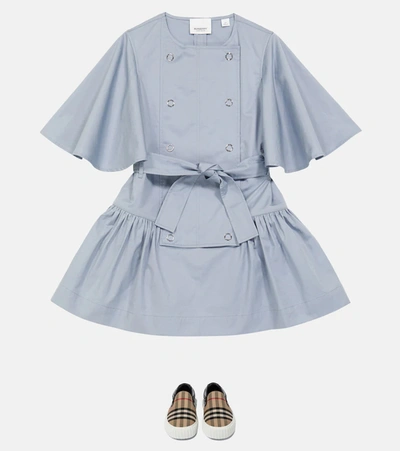 Shop Burberry Pleated Cotton Dress In Shale Blue