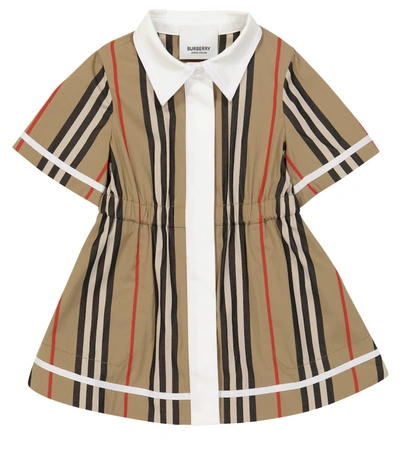 Shop Burberry Baby Icon Stripe Cotton Dress In Archive Beige Ip S