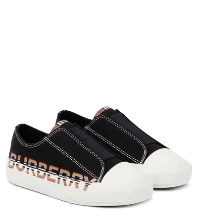 Shop Burberry Logo Gabardine Slip-on Sneakers In Black