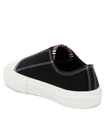 Shop Burberry Logo Gabardine Slip-on Sneakers In Black