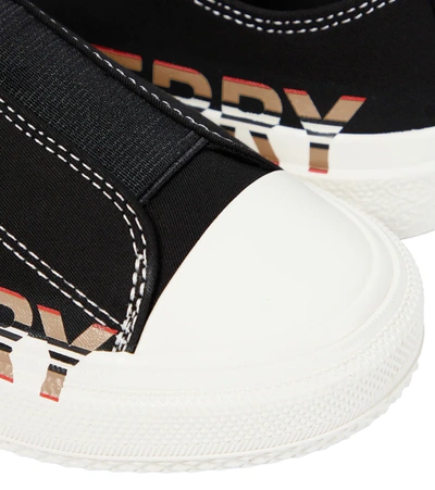 Shop Burberry Logo Gabardine Slip-on Sneakers In Black