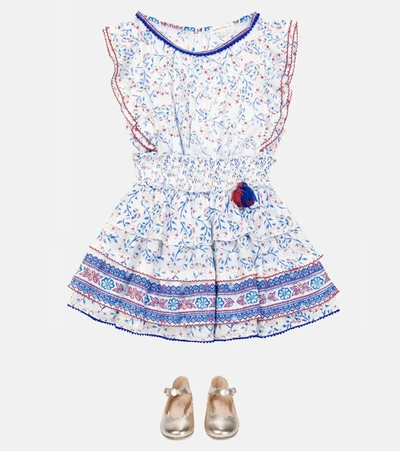 Poupette St Barth Amber Floral-printed Pintucked Top In Blue Cerise Cib