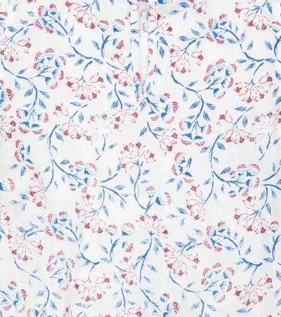 Poupette St Barth Amber Floral-printed Pintucked Top In Blue Cerise Cib