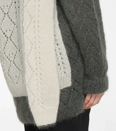 Shop Loewe Open-knit Mohair-blend Cardigan In Ecru/grey/camel