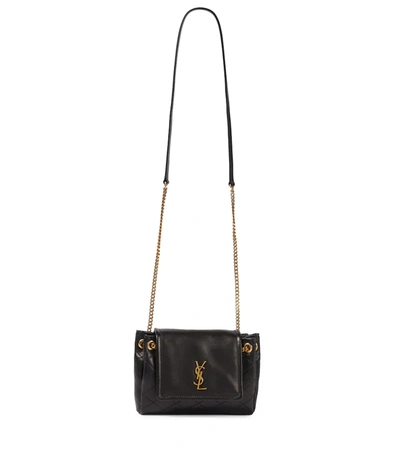 Saint Laurent Sunset Small Velvet And Leather Shoulder Bag in Black