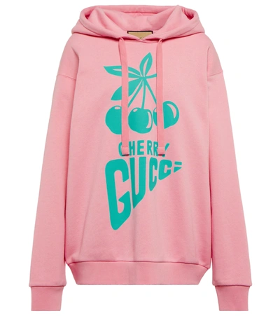 Shop Gucci Logo Cotton Hoodie In Sugar Pink/acquama