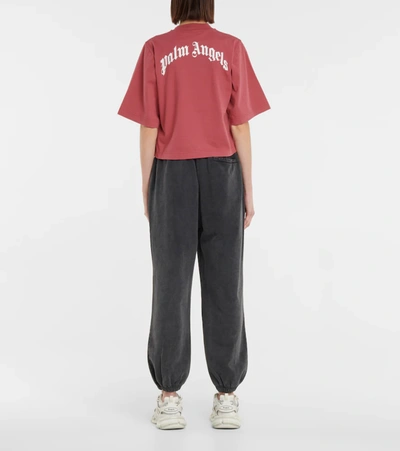 Shop Palm Angels Logo-printed Cotton Crop T-shirt In Burgundy