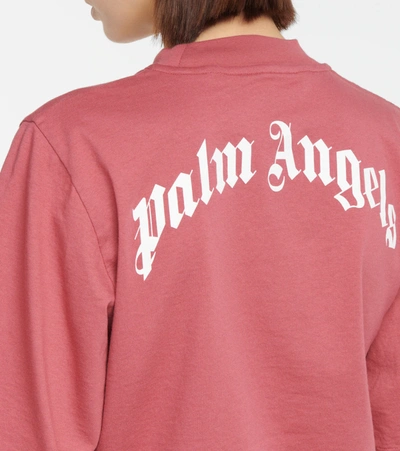 Shop Palm Angels Logo-printed Cotton Crop T-shirt In Burgundy