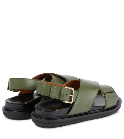 Shop Marni Fussbett Leather Sandals In Dark Olive