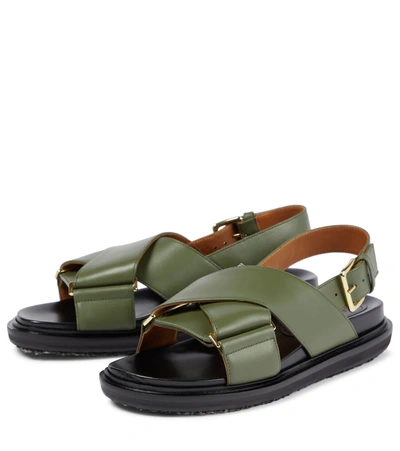 Shop Marni Fussbett Leather Sandals In Dark Olive