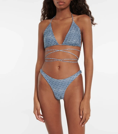 Shop Magda Butrym Logo Triangle Bikini Top In Denim Logo