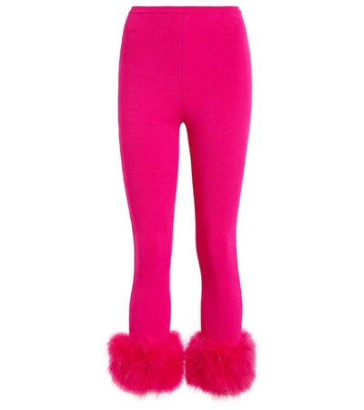 Shop Magda Butrym High-rise Faux Fur-trimmed Leggings In Pink