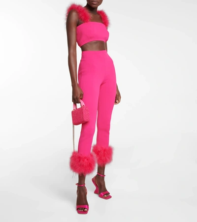 Shop Magda Butrym High-rise Faux Fur-trimmed Leggings In Pink