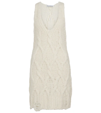 Shop Acne Studios Cable-knit Wool-blend Minidress In Off White