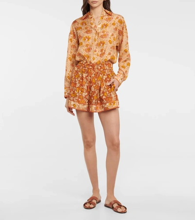 Shop Zimmermann Andie Floral Habutai-silk Shorts In Terracotta