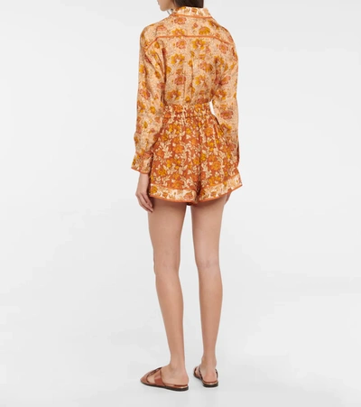 Shop Zimmermann Andie Floral Habutai-silk Shorts In Terracotta