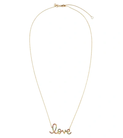 Shop Sydney Evan Love 14kt Gold Necklace With Sapphires In Yellow Gold/multi