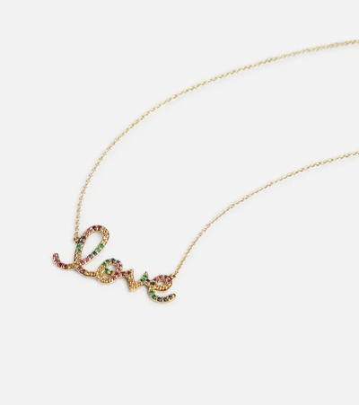 Shop Sydney Evan Love 14kt Gold Necklace With Sapphires In Yellow Gold/multi