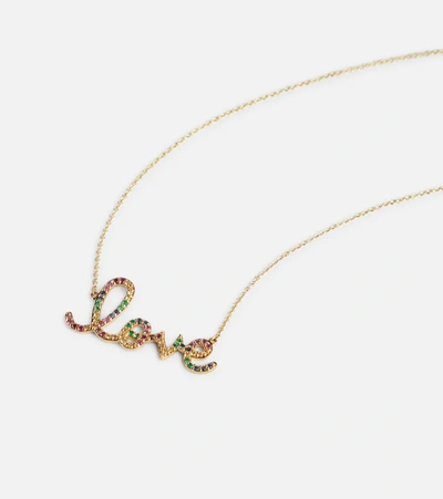 Sydney Evan Love 14kt Gold Necklace With Sapphires In Yellow Gold/multi