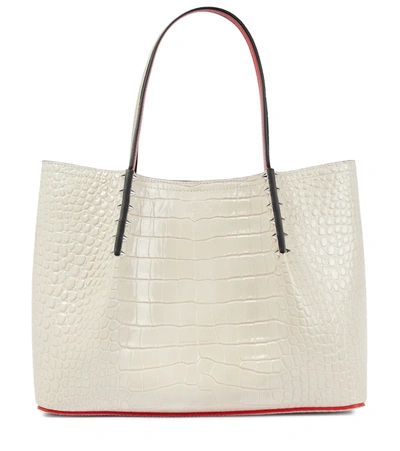 Shop Christian Louboutin Cabarock Small Croc-effect Leather Tote In Craie