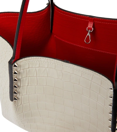 Shop Christian Louboutin Cabarock Small Croc-effect Leather Tote In Craie