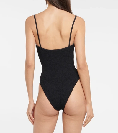 Hunza G Pamela Square-neck Crinkle-knit Swimsuit In Black