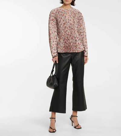 Shop Vince Printed Pleated Blouse In Chamois