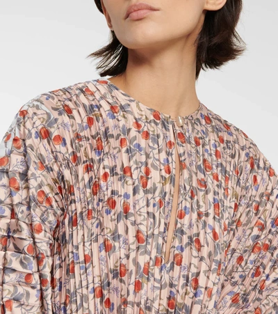 Shop Vince Printed Pleated Blouse In Chamois