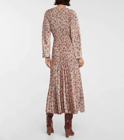 Shop Vince Printed Pleated Midi Dress In Chamois