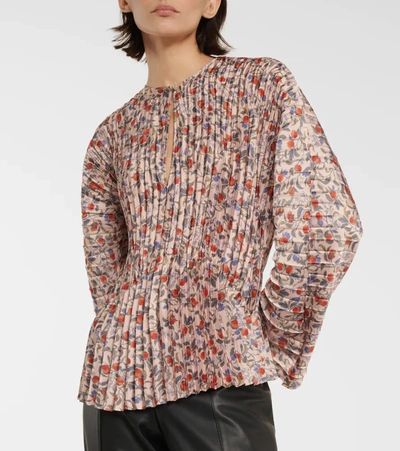 Shop Vince Printed Pleated Blouse In Chamois