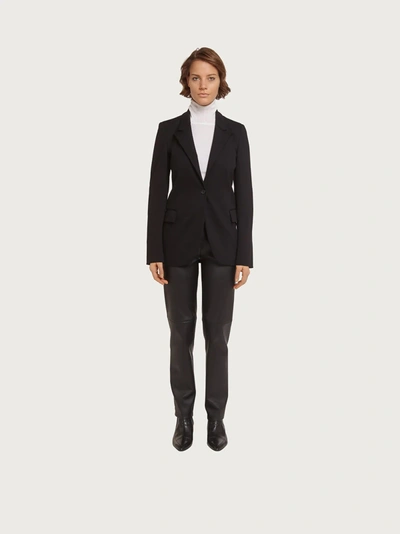 Shop Ferragamo Salvatore  Damen Einreihiger Jersey-blazer In Schwarz