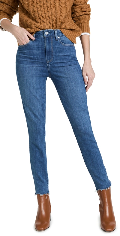 Shop Paige Cheeky Ankle Juneau Distressed Jeans In Juneau Distressed W/ Tipsy Hem