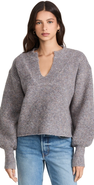 Shop Something Navy Split Neck Marled Sweater In Grey