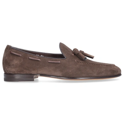 Shop Santoni Loafers 13904 Suede In Grey