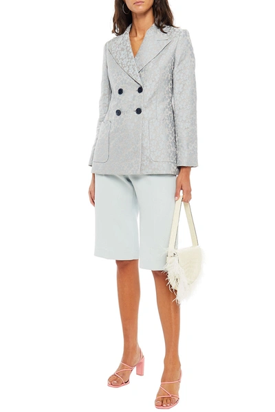 Shop Alexa Chung Double-breasted Cloqué Blazer In Sky Blue