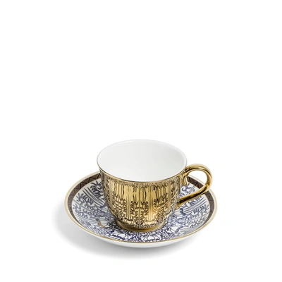Shop Richard Brendon Georgian Lilies Reflect Teacup And Saucer Set In Gold,blue