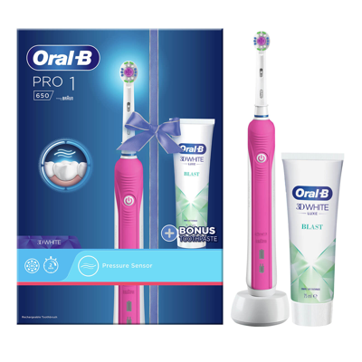 Shop Oral B Oral-b Pro 1 650 Electric Toothbrush And Toothpaste - Pink
