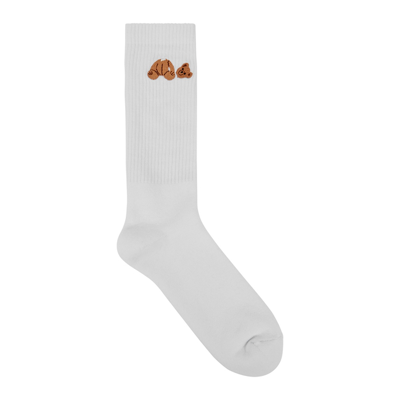 Shop Palm Angels White Bear-embroidered Cotton-blend Socks