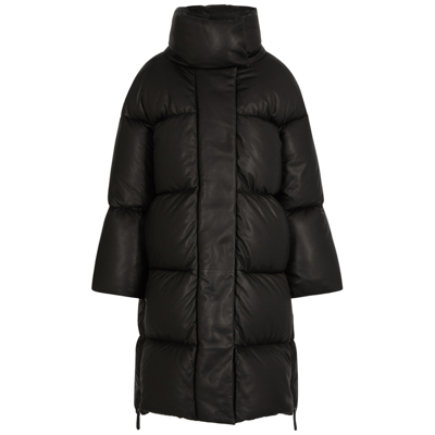 Shop Khaite Leo Black Quilted Leather Coat