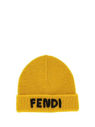 Shop Fendi Kids Beanie In Yellow