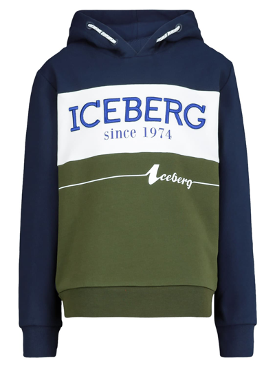 Shop Iceberg Kids Hoodie For Boys In Blue