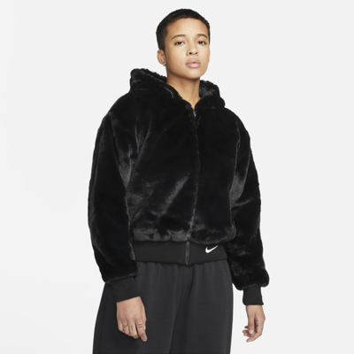 Shop Nike Women's  Sportswear Essentials Faux Fur Jacket In Black