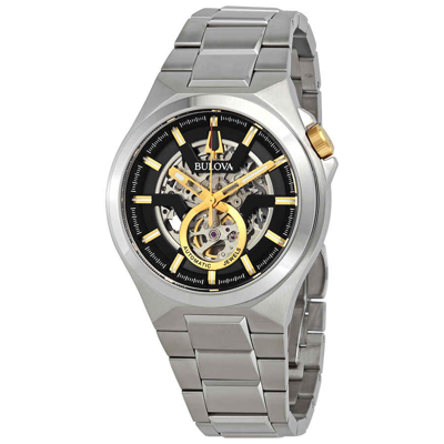 Shop Bulova Maquina Black-skeleton Dial Automatic Mens Watch 98a224 In Black / Gold Tone / Yellow