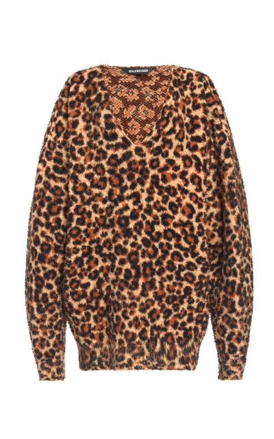 Shop Balenciaga Women's Oversized Leopard-knit Wool-blend Sweater In Animal